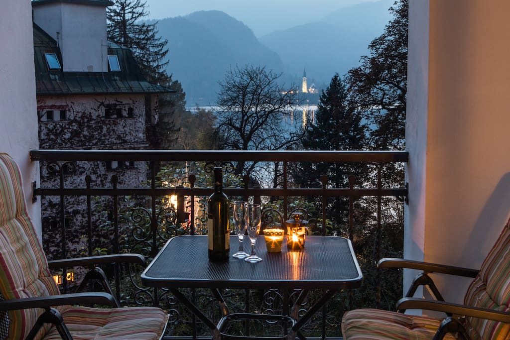 Romantic night - Bled island night view / Private terrace