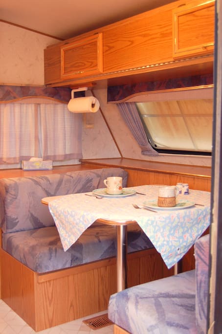 Comfy seating area which also turns into a small double bed.