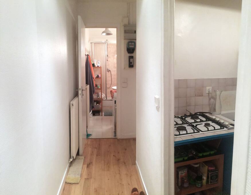 Le couloir d'entrée donnant sur la cuisine, les toilettes et la salle de bain