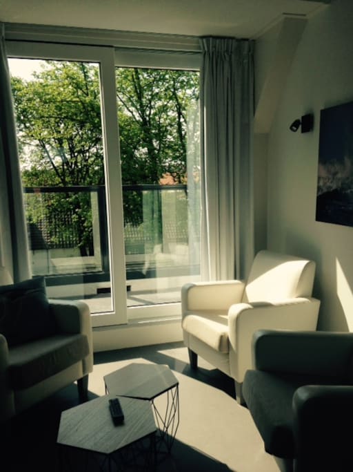 woonkamer met deuren naar het balkon