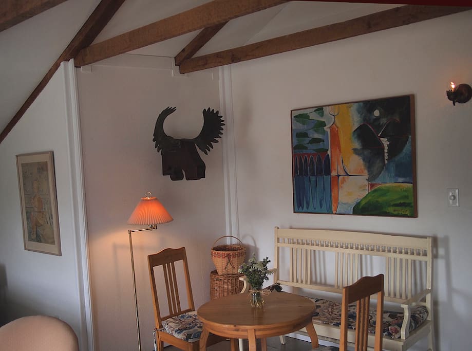 'East Room' nook, overseen by our own hand-wrought Moose Head (we call him 'Moozart'), along with lovely Swedish furnishings.