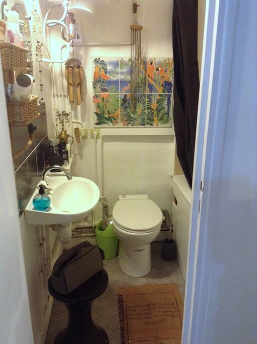 salle de bain avec baignoire (à droite).