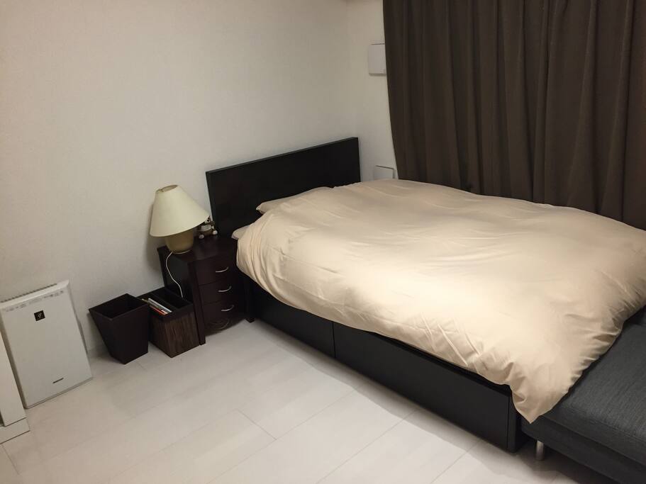 Comfortable semi-double bed.