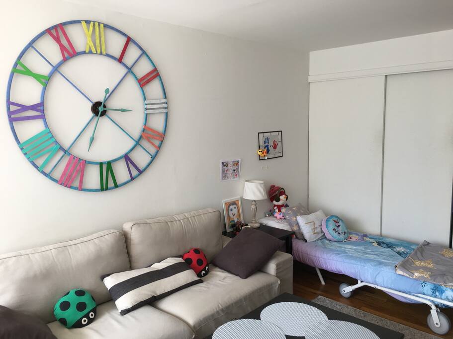 There is a cozy single bed for an additional guest. Otherwise, with some bed sheets and a blanket, the couch is super comfy
