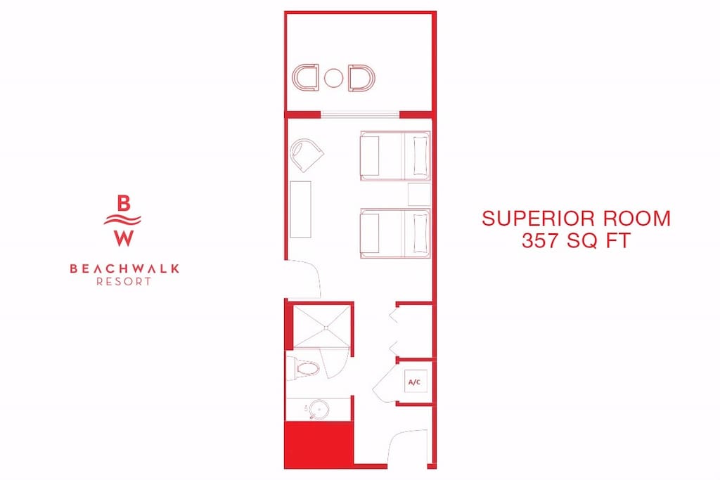 The superior room is 375 sq. ft. and offers plenty of space for your holiday.