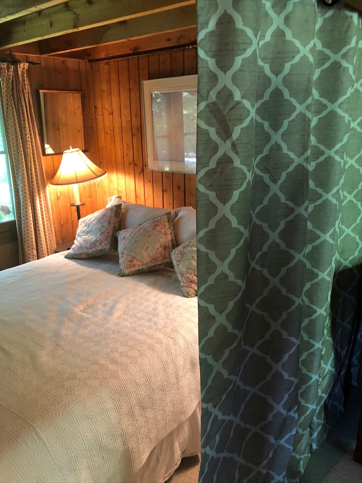 Curtain which can separate Queen bed and Queen sofa bed in main floor bedroom