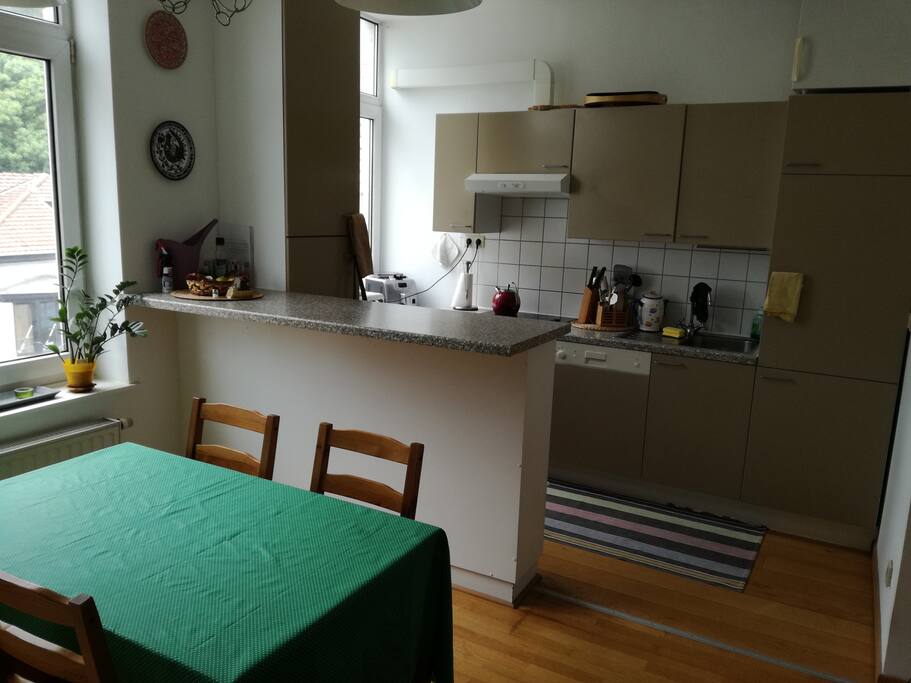 Open kitchen with dining table