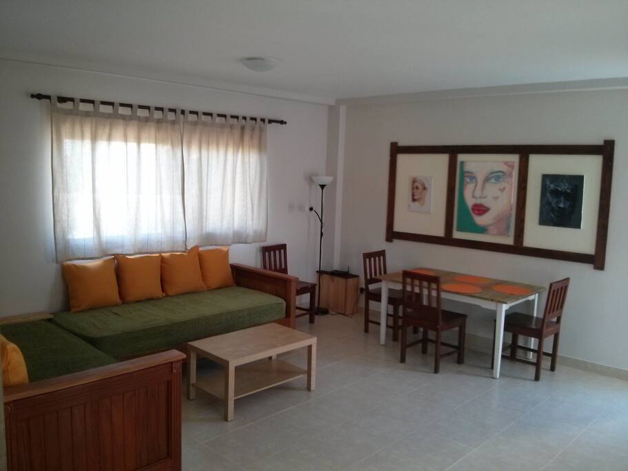 Sofa area can sleep 2 visitors if needed.