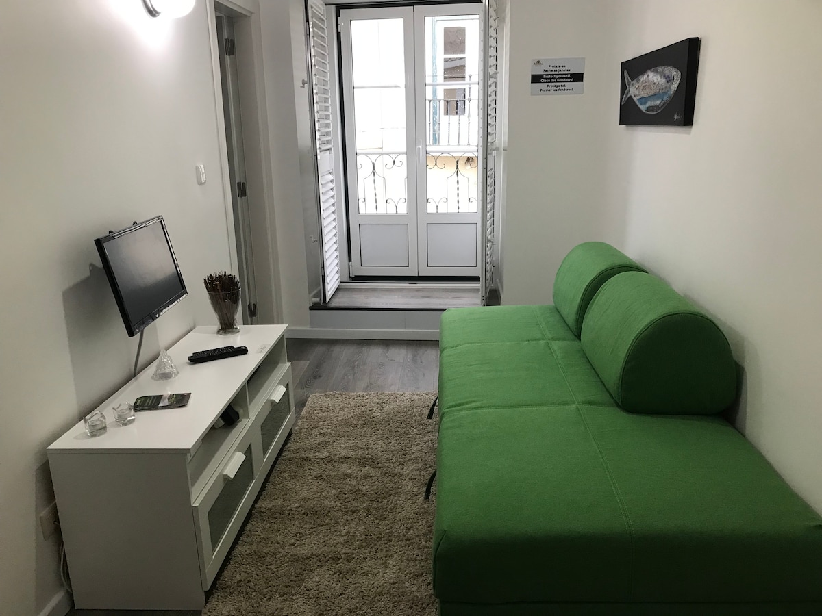 Всекидневна с изглед към Рио Техо и спирка в Бела Алфама 