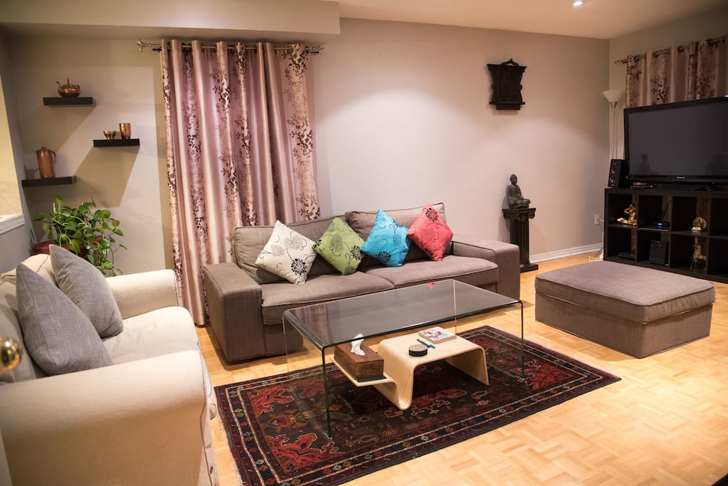Comfortable living room to lounge in, relax and watch tv