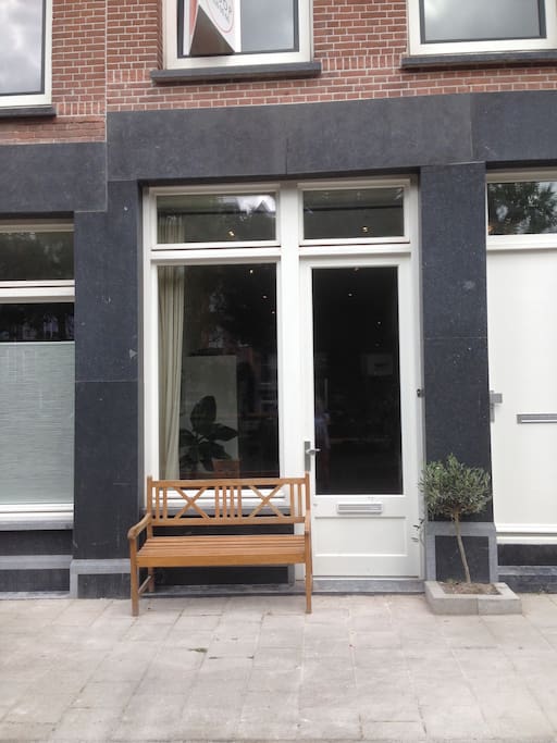 The front door with bench