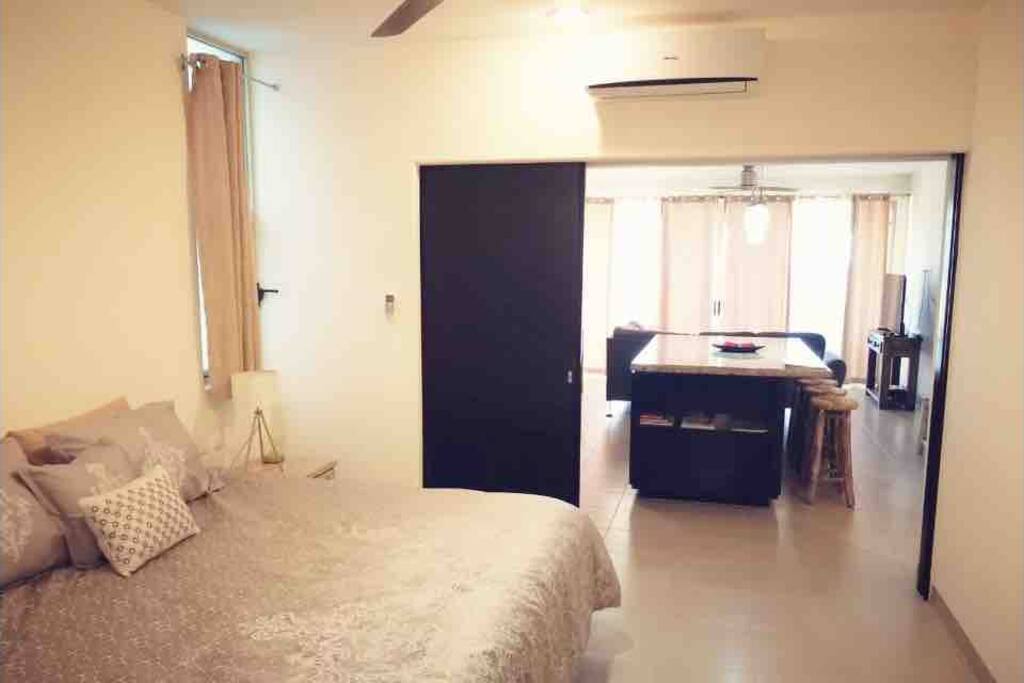 King sized bed with sliding wall