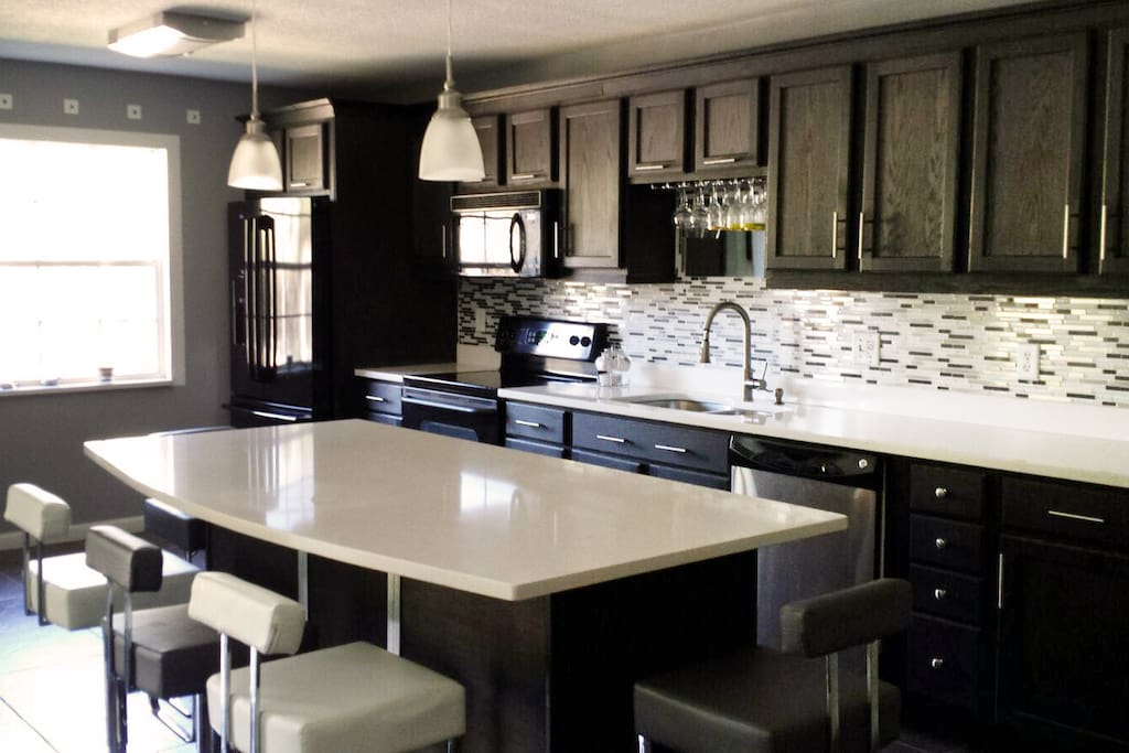 Kitchen island doubles as a dining table.