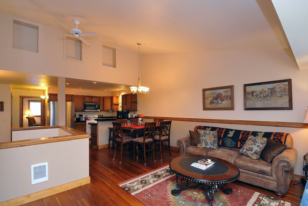 View of living space with pull out queen couch