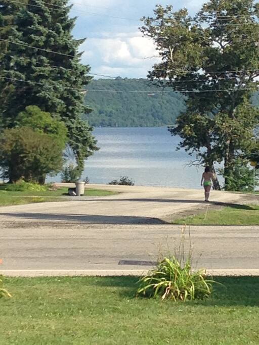 Two minute walk to the Beach! View of Lake Bernard from the Living Room