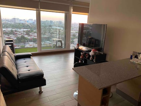 An apartment with a beautiful view of the Metro's steps away