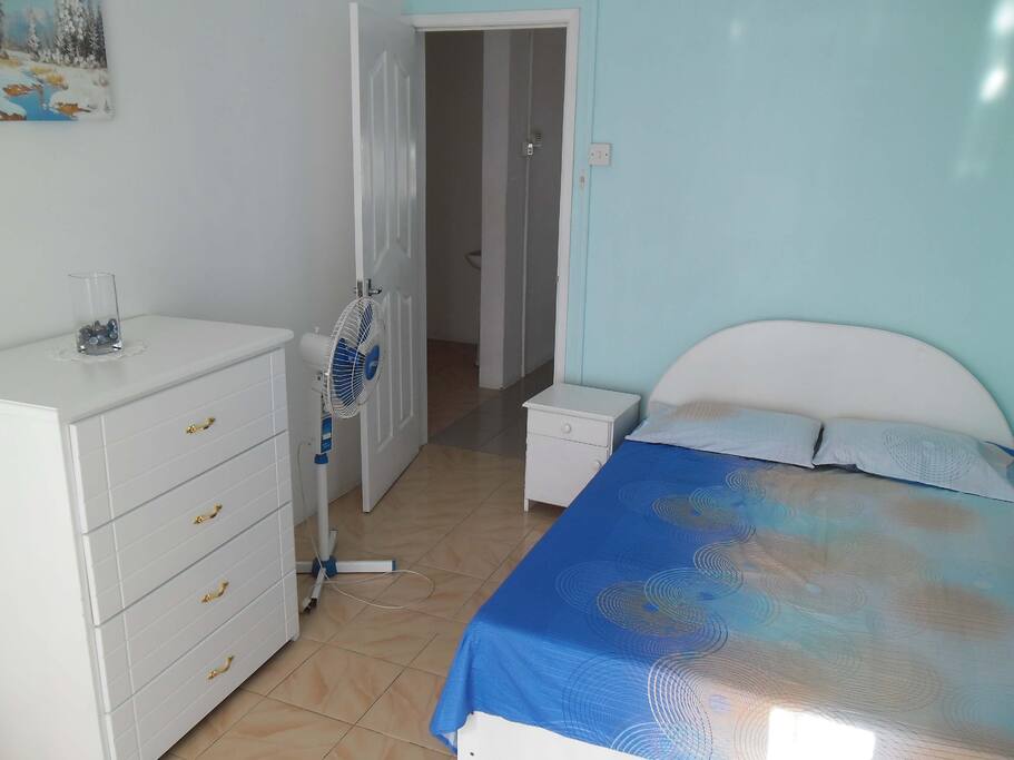 Light Blue Room with double bed,Drawer Cabinet and bedside table