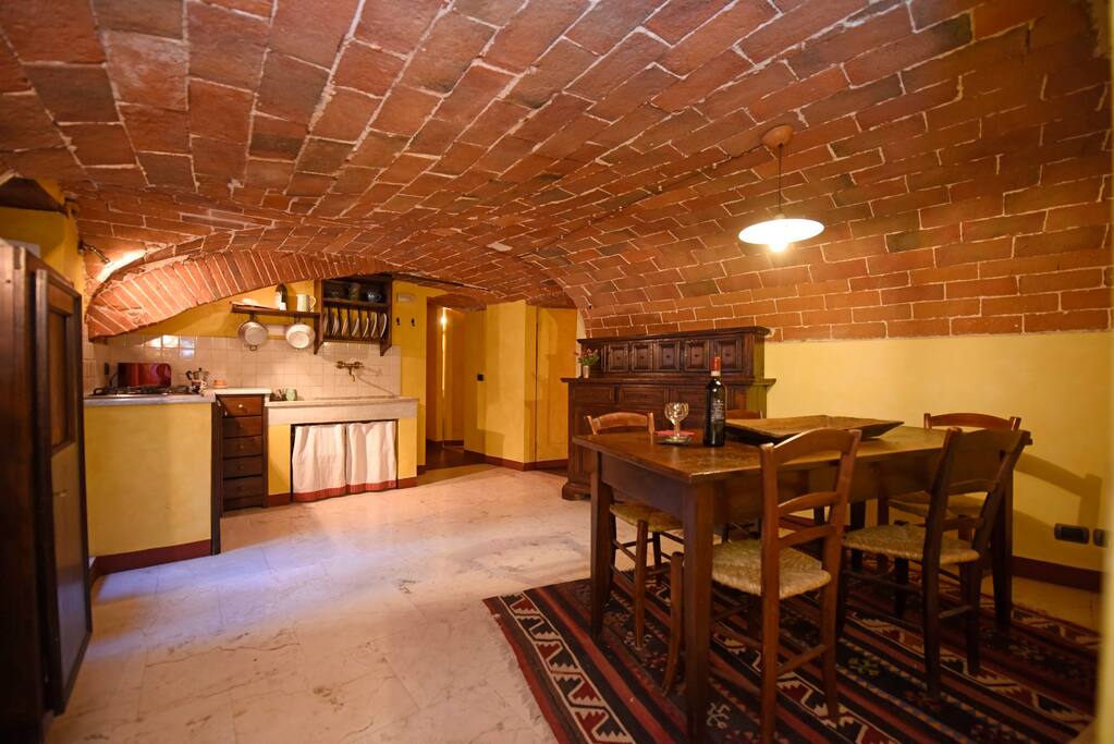 The living room and the kitchen