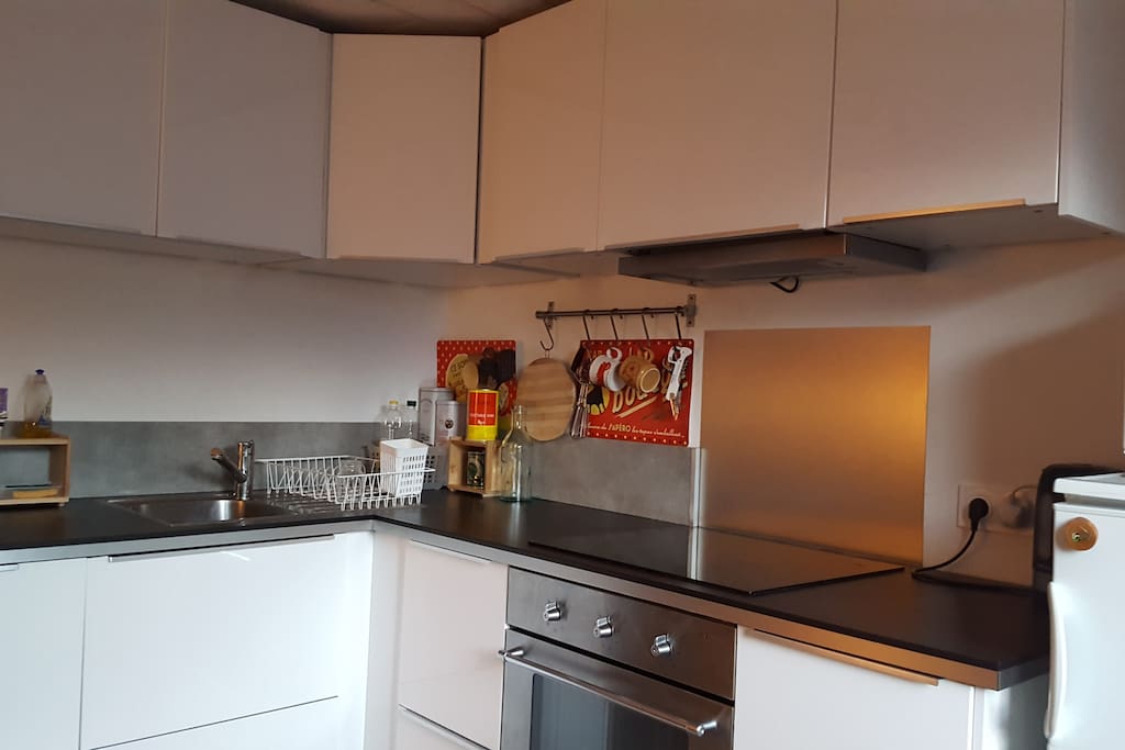 Modern kitchen with cooker, microwave, fridge/freezer