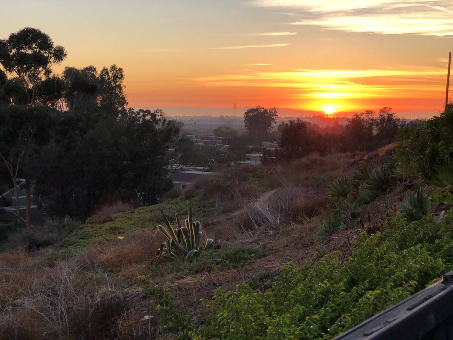 Sunset and ocean view from trails in backyard