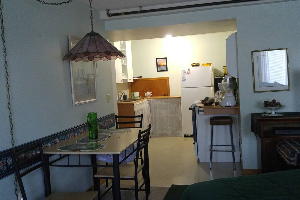 A full kitchen available with coffe & tea available.
