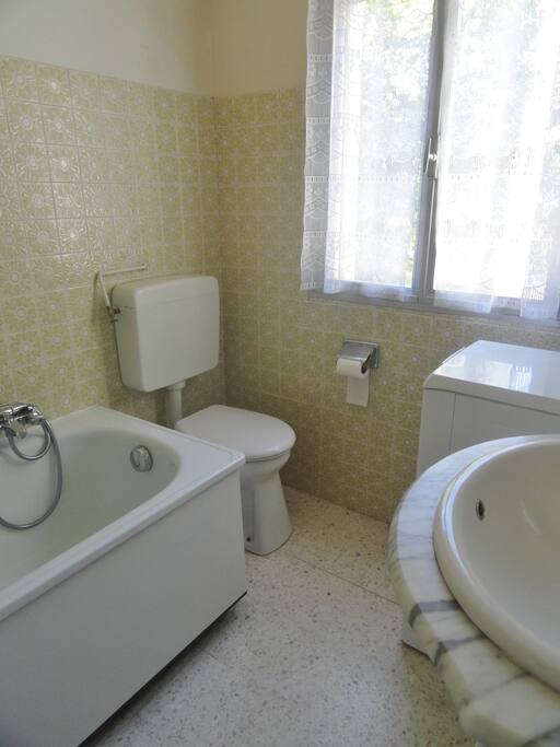 salle d'eau avec baignoire, machine à laver
