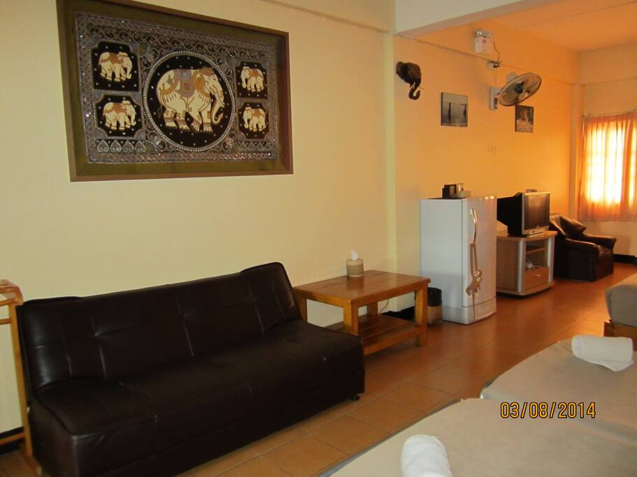 Sofa & Fridge in the Room