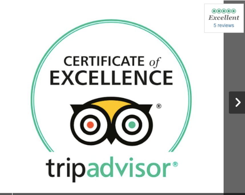 TripAdvisor Certificate of Excellence numerous 5Star Reviews
