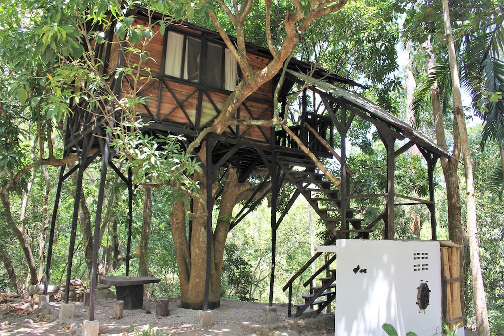 The tree house with its private bathroom and shower.