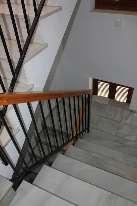 stairs.
Apartment is third floor - no elevator