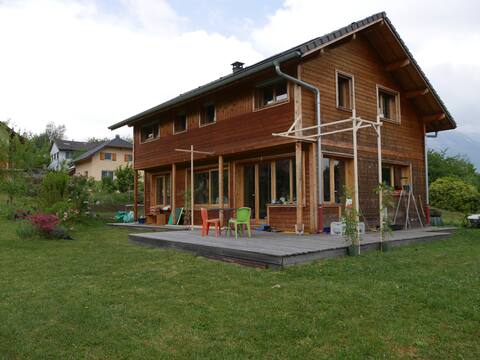 Wooden house, nearby lakes and mountains
