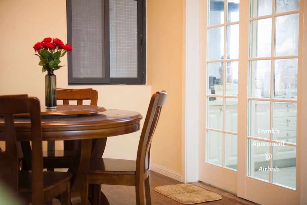 Comfortable dining room and kitchen.