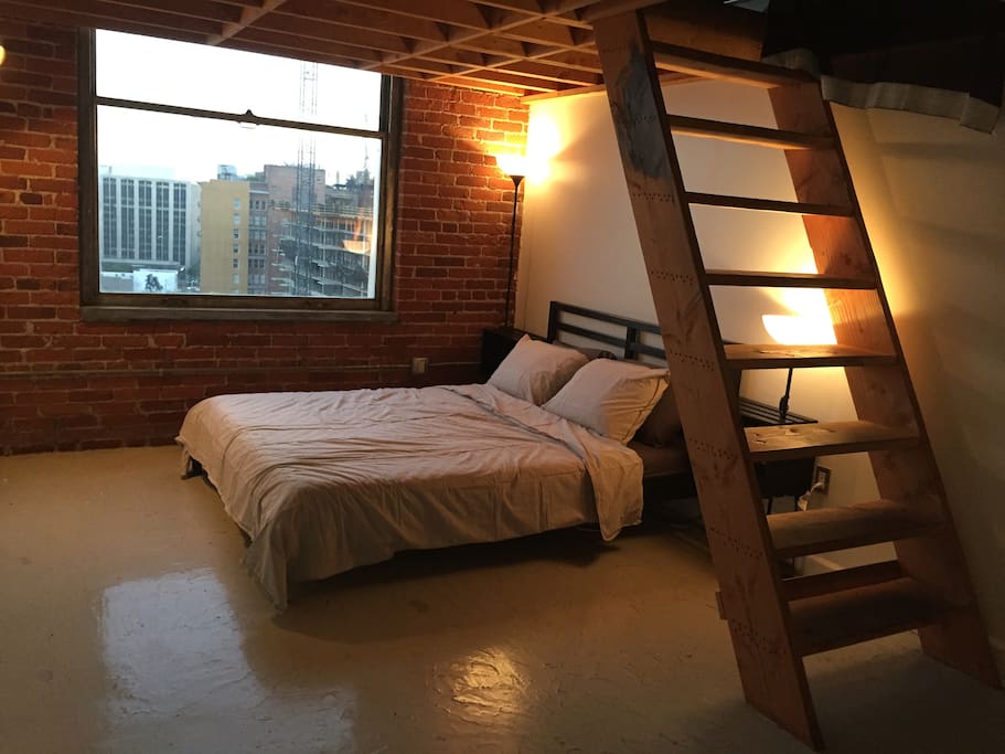 Master bedroom with view of downtown