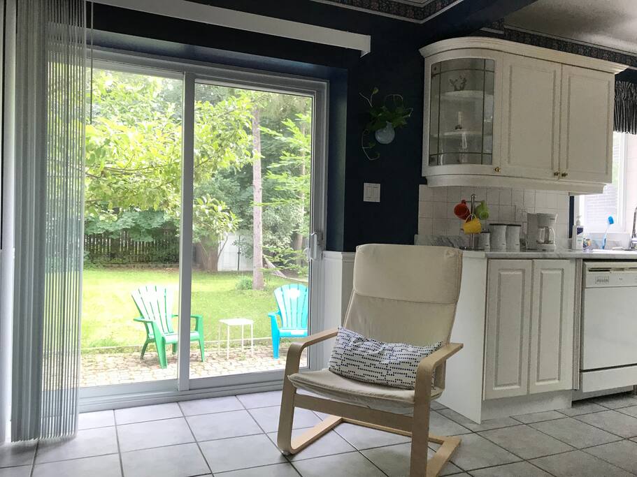 Living room and back yard
