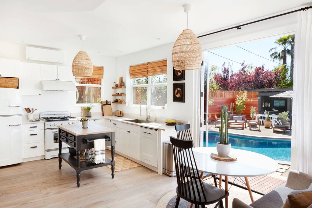 Kitchen and Backyard with Pool