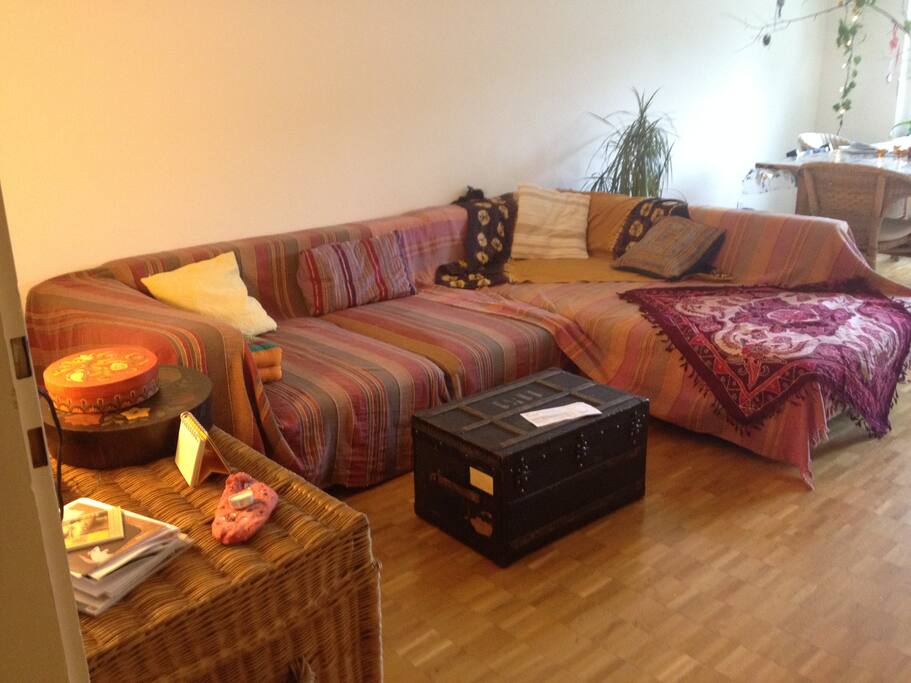 This is the couch where you will sleep. It also folds if necessary