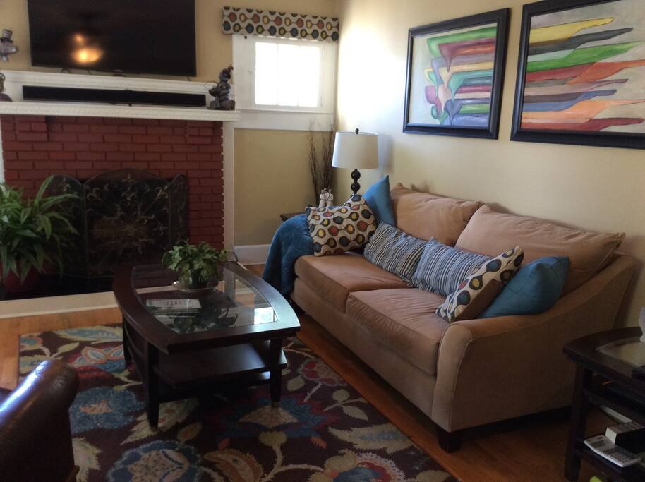 Comfortable sofa with a large screen TV