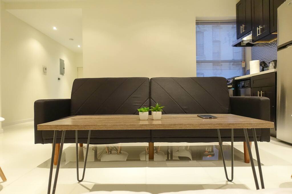 MID-CENTURY STYLE COFFEE TABLE AND SOFA