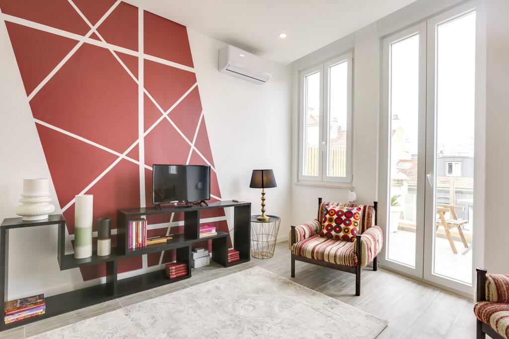 Living room with doors to the balcony
