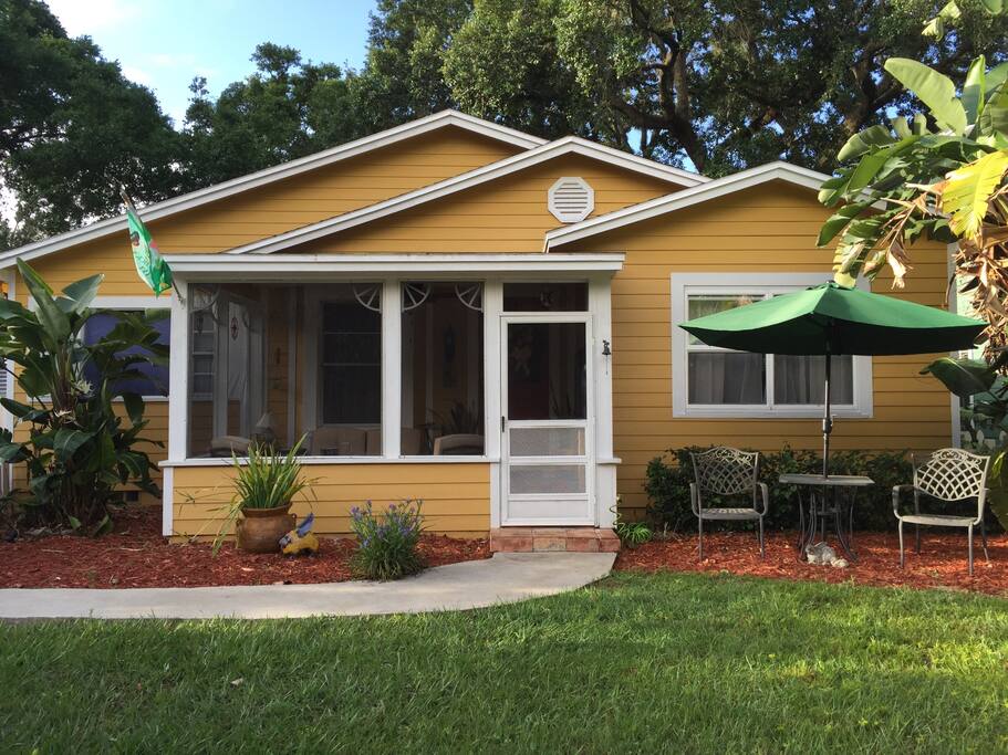 This is the front of the cottage that would be for your private use. Bistro table for outside seating.