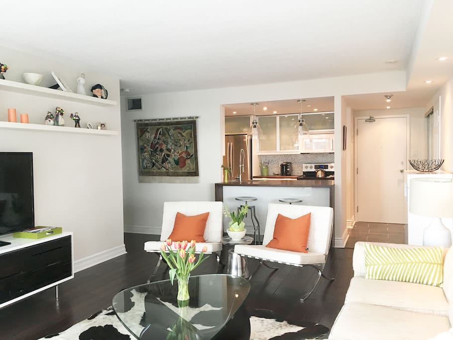 Living room with open concept kitchen
