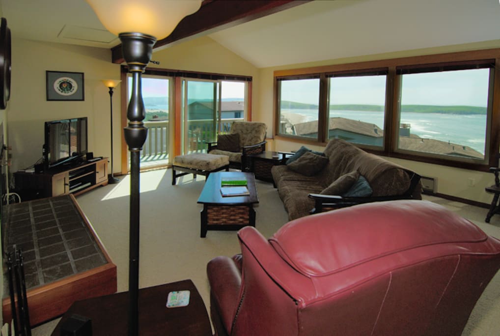 Living Room upstairs with deck with propane BBQ