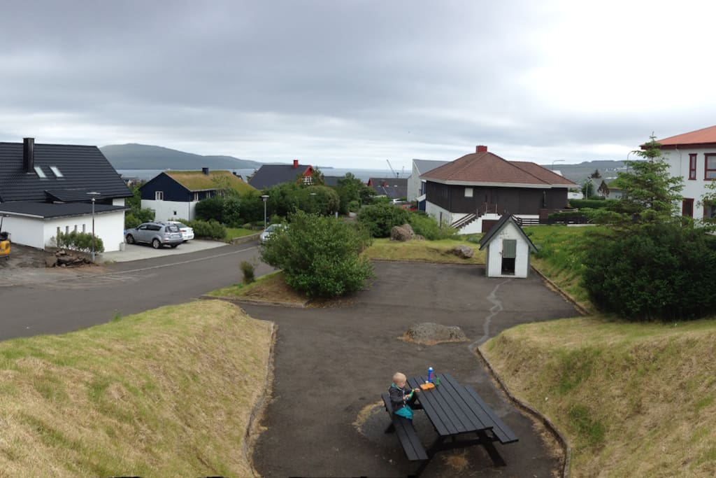 Panorama view from the shared area across the street from the house