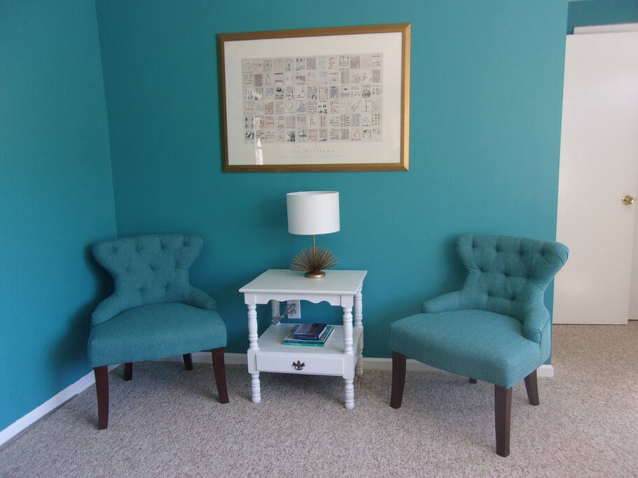 Enjoy a cup of coffee or a good book in our comfy seating area.