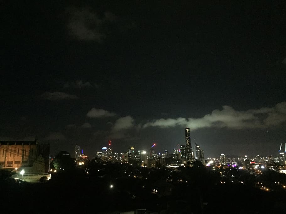 View from the balcony at night. One of the highest points in Brisbane