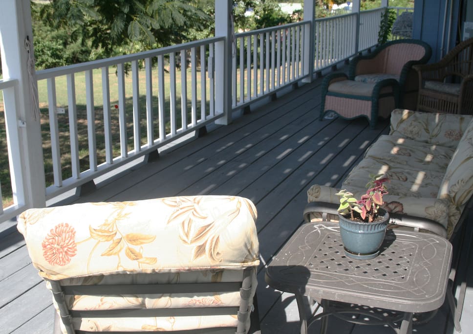 Shade from the hot sun on the covered deck.