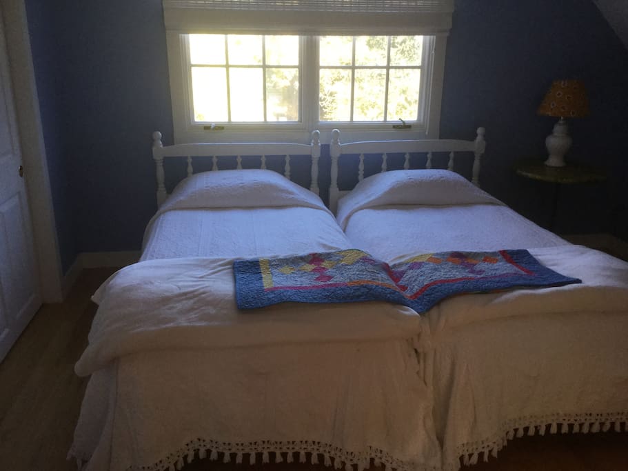 Twin beds with comfortable mattress in the bedroom