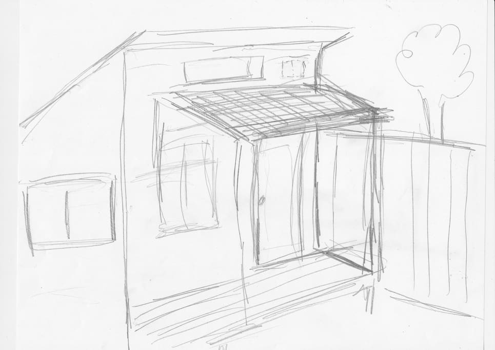 The initial sketch for the cabin, which is pretty accurate!