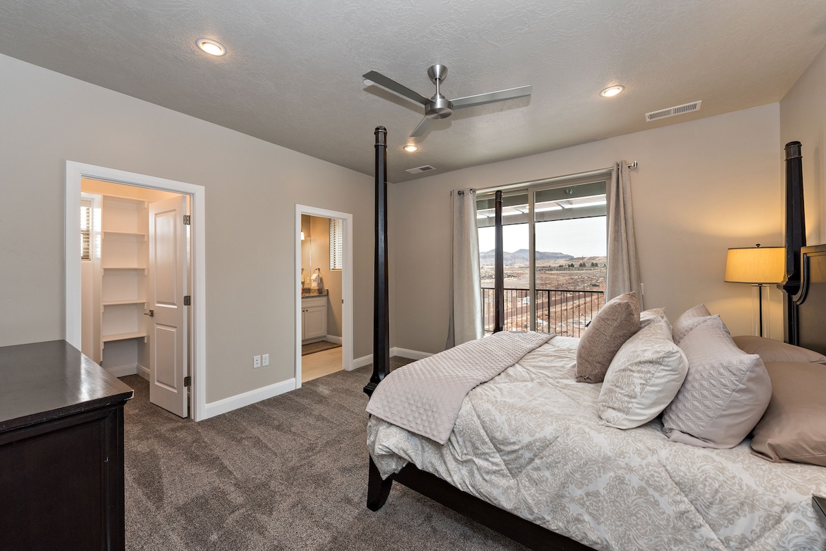 CA King bed, private full bathroom, walk-in closet and sun deck.