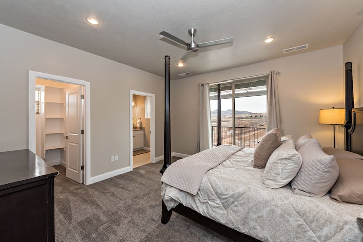 CA King bed, private full bathroom, walk-in closet and sun deck.